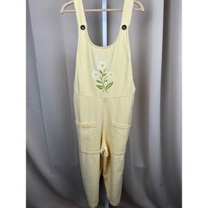 Vintage Country Store Overalls Yellow Daisy Embroidered Shortalls Bib Romper